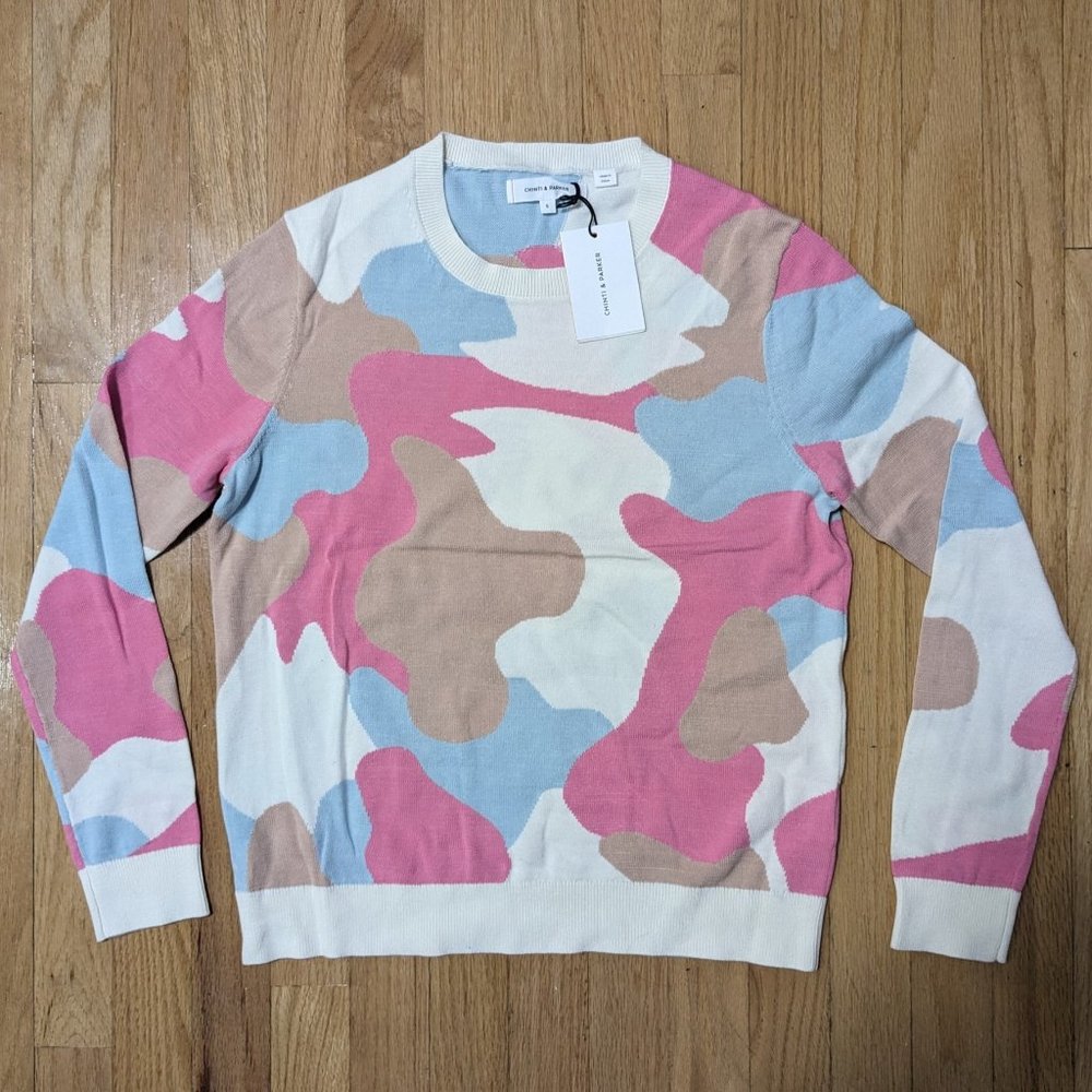 CHINTI & PARKER Pink Camo Crew Sweater in Pink Size S (NEW WITH TAGS)
